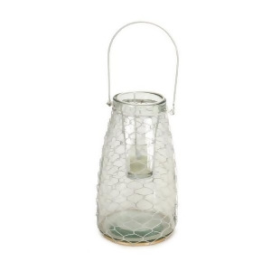 10.5 Clear Hanging Glass Tea Light Holder with White Wire Netting - All