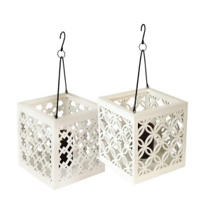 8.5 Metro White Geometric Diamond Lattice Hanging Patio Pillar Candle Lantern - All