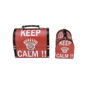 Set of 2 Red and White Keep Calm Decorative Wooden Storage Boxes 7.25-8.75 - All
