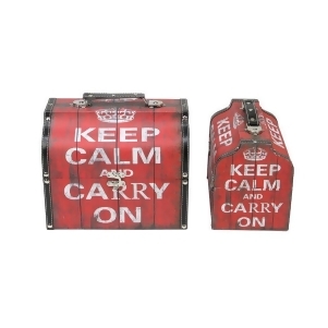 Set of 2 Red and White Keep Calm and Carry On Decorative Wooden Storage Boxes 10.25-11.75 - All