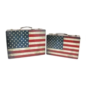 Set of 2 Rustic American Flag Rectangular Wooden Decorative Storage Boxes 14.5-17 - All