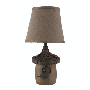 Set of 2 Outdoors Inspired Accent Lamps with Bird Design and Round Fabric Shades 12 - All