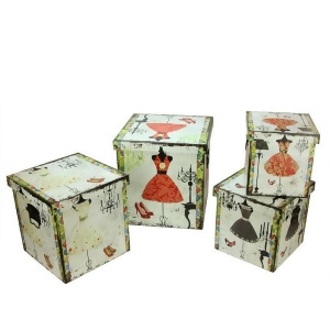 Set of 4 Wooden Vintage-Style Fashion Dresses Decorative Storage Boxes 8-14 - All