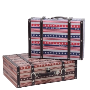Set of 2 Vintage-Style Red White and Blue Beautiful Star Decorative Wooden Luggage Trunks 17.5 - All