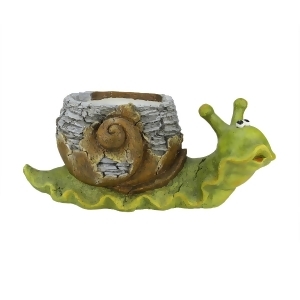 19.25 Green and Brown Snail Outdoor Patio Garden Statue and Weathered Planter - All