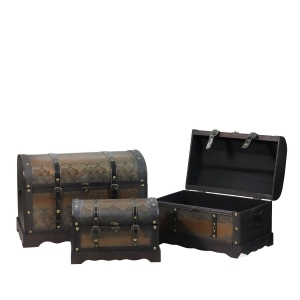 Set of 3 Decorative Antique Brown Wood and Faux Snakeskin Storage Boxes 22.5 - All