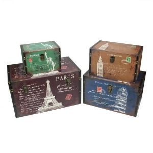 Set of 4 Vintage-Style Travel Themed Decorative Wooden Storage Boxes 23.5 - All