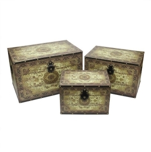 Set of 3 Oriental-Style Brown and Cream Earth Tone Decorative Wooden Storage Boxes 22 - All