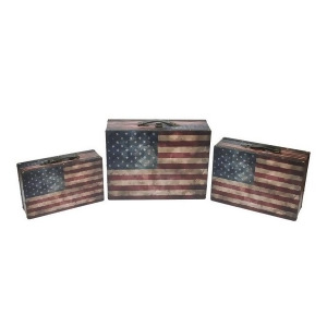Set of 3 Rustic American Flag Decorative Wooden Storage Boxes 16 - All