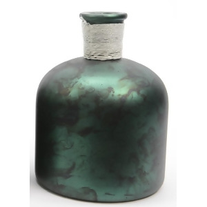 6.75 Botanic Beauty Handcrafted Dark Green Verdigris Style Decorative Glass Vase with Raffia Band - All