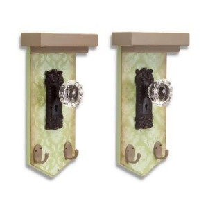 Pack of 2 Distressed Green Demask Wood and Crystal Doorknob Wall Hook 11 - All