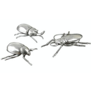 Set of 3 Metallic Silver Finish Decorative Beetle Table Top Figures - All