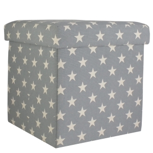 12 Decorative Gray and White Star Collapsible Sqaure Storage Ottoman - All