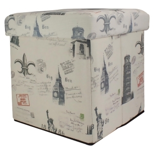 12 Decorative Vintage-Style New York Travel Inspired Collapsible Sqaure Storage Ottoman - All
