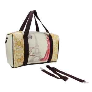 16 Beige Vintage-Style Eiffel Tower and French Fashion Travel Bag with Handles and Crossbody Strap - All