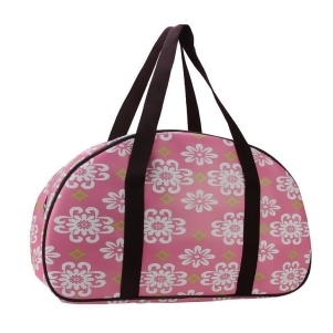 20 Decorative Pink and White Flower Design Travel Bag/Purse with Brown Handles - All