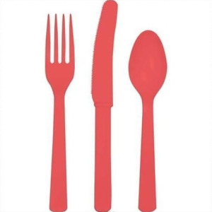 Club Pack of 288 Coral Pink Red Premium Heavy-Duty Plastic Party Knives Forks and Spoons - All