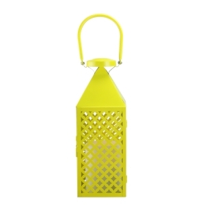 Fancy Fair Lemon Yellow Diamond Patterned Pillar Candle Lantern 13.5 - All