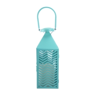 Fancy Fair Teal Blue Chevron Patterned Pillar Candle Lantern 13.5 - All