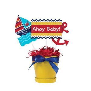 Club Pack of 18 Ahoy Matey School Bus Yellow and Nautical Navy Blue Boat and Anchor Centerpiece Party Decoration Sticks - All
