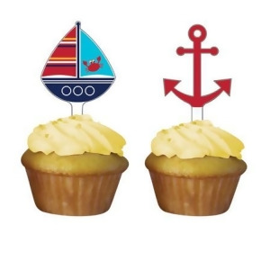 Club Pack of 144 Ahoy Matey Nautical Navy Blue Boat and Red Anchor Party Decorating Cupcake Dessert Toppers - All
