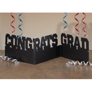 Club Pack of 12 Black Glitter Congrats Grad Accordion Style Graduation Centerpiece Party Decorations - All