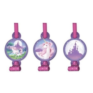 Club Pack of 48 Unicorn Fantasy Classic Pink and Patel Purple Blowout Noisemaker Party Favors with Medallions - All