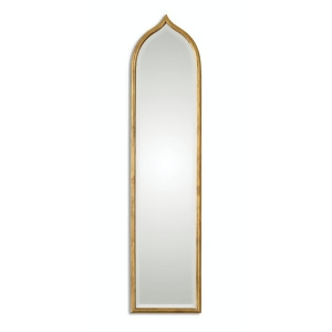 Moroccan Inspired Beveled Wall Mirror with Rounded Metal Antiqued Gold Leaf Frame - All