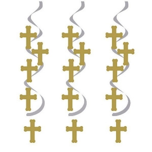 Club Pack of 60 Gold and Silver Cross Dizzy Dangler Religious Hanging Party Decorations - All