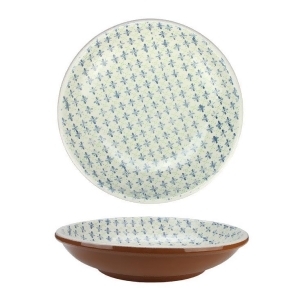 12.25 French Countryside Decorative Green and Blue Flower Round Terracotta Bowl - All