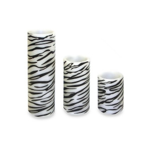 Set of 3 Zebra Print Battery Operated Flameless Led Lighted Flickering Wax Pillar Candle with Remote - All