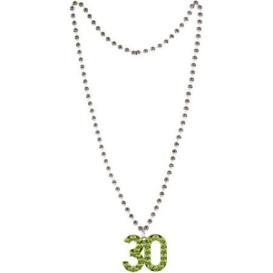 Club Pack of 12 Green and Silver Age 30 Medallion Beaded Birthday Party Favor Necklaces - All