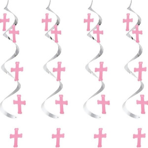 Club Pack of 60 Pink and Silver Cross Dizzy Dangler Religious Hanging Party Decorations - All