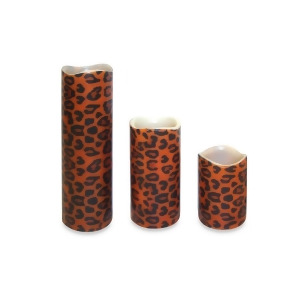 Set of 3 Leopard Print Battery Operated Flameless Led Lighted Flickering Wax Pillar Candle with Remote - All