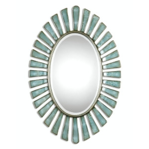 Mermaid Inspired Oval Wall Mirror with Scalloped Mottled Blue and Champagne Frame - All