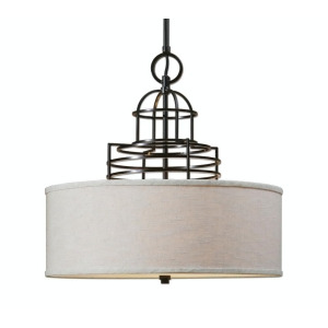 Adjustable Height Weathered Bronze 4-Light Ceiling Pendant Light with Beige Shade - All