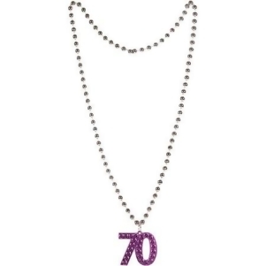 Club Pack of 12 Purple and Silver Age 70 Medallion Beaded Birthday Party Favor Necklaces - All
