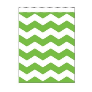 Club Pack of 120 Fresh Lime Green and White Chevron Striped Large Decorative Paper Party Treat Bags 8.75 - All