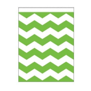 Club Pack of 120 Fresh Lime Green and White Chevron Striped Large Decorative Paper Party Treat Bags 8.75 - All