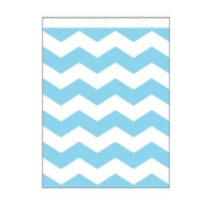 Club Pack of 120 Pastel Blue and White Chevron Striped Large Decorative Paper Party Treat Bags 8.75 - All