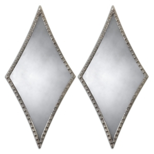 Set of 2 Gaston Diamond-Shaped Wall Mirrors with Oxidized Silver Scalloped Frames - All