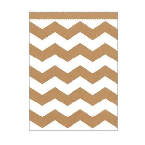 Club Pack of 120 Kraft Natural Brown and White Chevron Striped Large Decorative Paper Party Treat Bags 8.75 - All