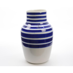 14 Seaside Treasures Decorative White Vase with True Blue Stripes - All