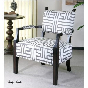 32.25 Dark Gray and Off-White Geometric Print Expresso Stained Poplar Accent Chair - All