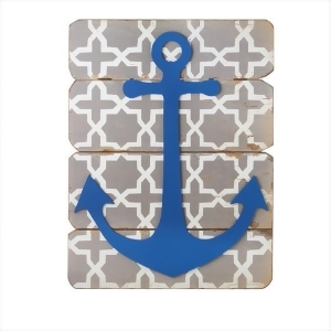 Pack of 2 Distressed Azure Blue Anchor with Gray Lattice Pattern Wall Art Decorations 26 - All