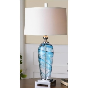 31.5 Clear and Blue Blown Glass Swirl Decorative Table Lamp - All