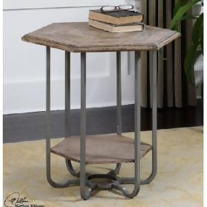 31.5 Geometrical Hexagon Weathered Fir Wooden Accent Table - All