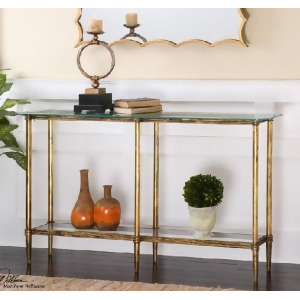 54 Gold Iron 2-Tier Clear Tempered Glass Console Table - All