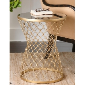 22.25 Moroccan Styled Gated Golden Iron Round End Table - All
