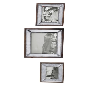 Set of 3 Luka Sophisticated Beveled Mirror and Aged Pecan Wood Photo Picture Frames - All